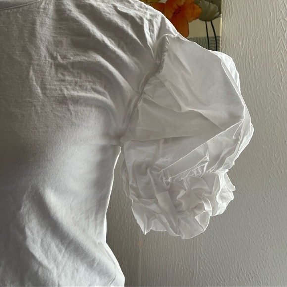 Joie White Bee Short Double Puff-Sleeve Cropped Pullover Top Sz XXS - Picture 2 of 7